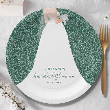 Elegant Bride on Emerald Green  Paper Plates