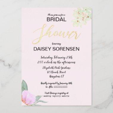Elegant Bride Pink and Gold Shower Foil Invitations