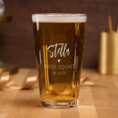 Elegant Bride Squad Personalized Etched Pint Glass