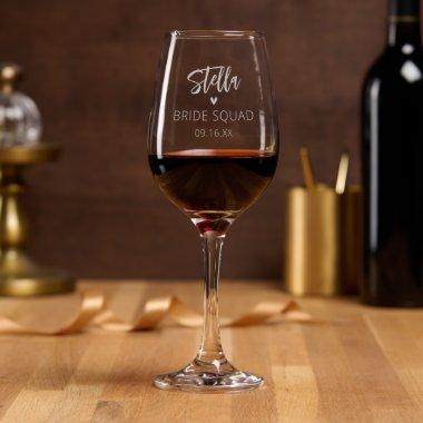 Elegant Bride Squad Personalized Etched Wine Glass