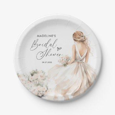 Elegant Bride to be Gown Bridal Shower Recipe Paper Plates