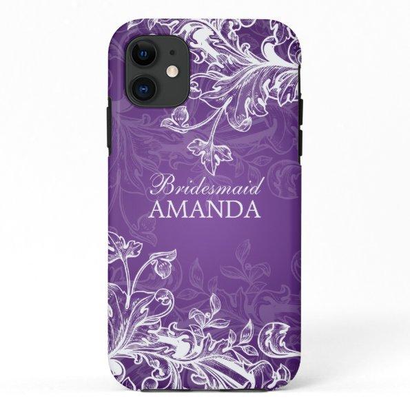 Elegant Bridesmaid Favor Vintage Swirls Purple iPhone 11 Case