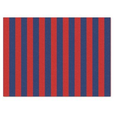 Elegant Bright Blue and Red Striped Pattern Tissue Paper
