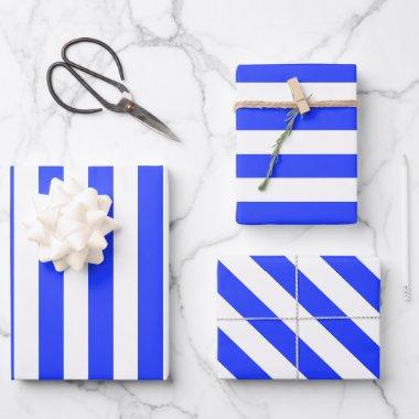 Elegant Bright Royal Blue Striped Pattern Wrapping Paper Sheets