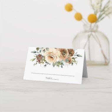 Elegant Brown Cream Floral Rose Wedding Guest Name Place Invitations