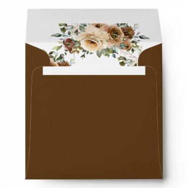 Elegant Brown Cream Roses Fall Floral Greenery Envelope