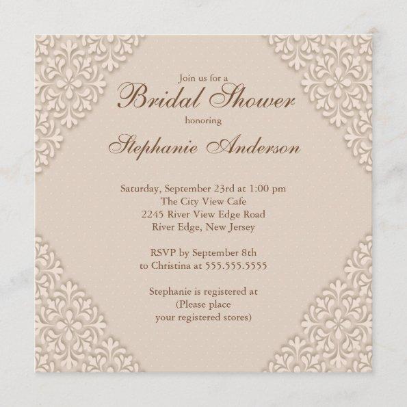 Elegant Brown Damask Bridal Shower Invitations