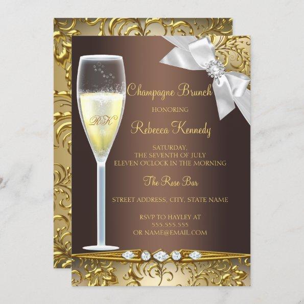 Elegant Brown Gold White Champagne Brunch Invite