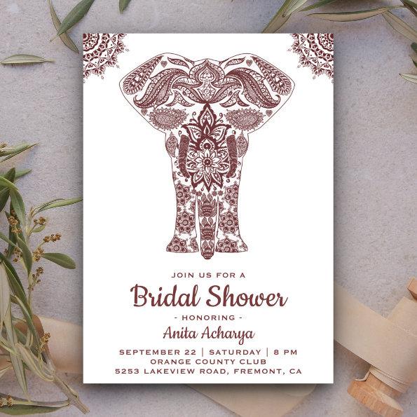 Elegant Brown Henna Elephant Bridal Shower Invite