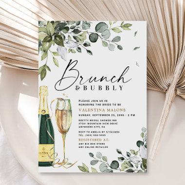 Elegant Brunch and Bubbly Bridal Shower Greenery Invitations