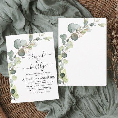 Elegant Brunch and Bubbly Bridal Shower Greenery Invitations