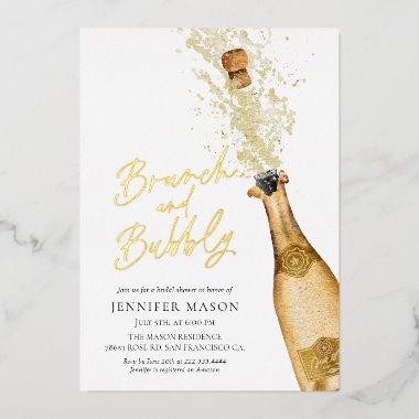 Elegant Brunch and Bubbly Champagne Bridal Shower Foil Invitations