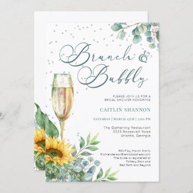Elegant Brunch and Bubbly Sunflower Bridal Shower Invitations