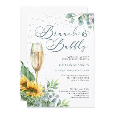 Elegant Brunch and Bubbly Sunflower Bridal Shower Invitations