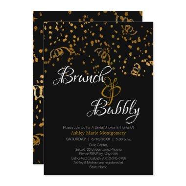 Elegant Brunch Bubbly Bridal Shower Gold Confetti Invitations