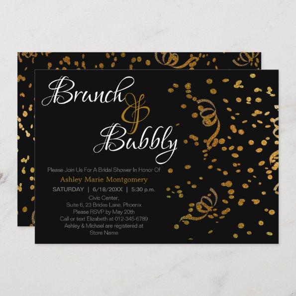 Elegant Brunch Bubbly Bridal Shower Gold Confetti Invitations