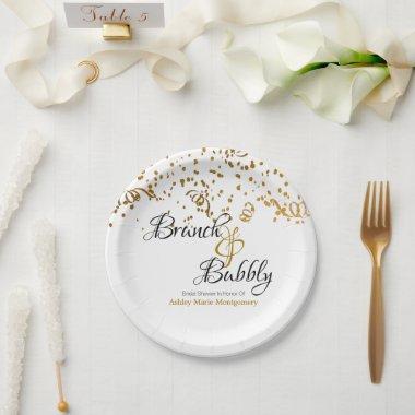 Elegant Brunch Bubbly Bridal Shower Gold Confetti Paper Plates