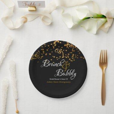 Elegant Brunch Bubbly  Gold Confetti Paper Plates