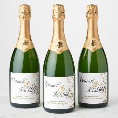 Elegant Brunch Bubbly Bridal Shower Gold Confetti Sparkling Wine Label
