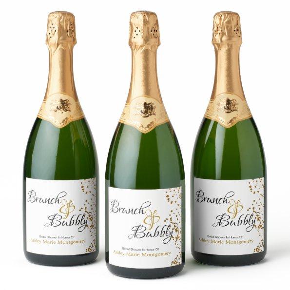 Elegant Brunch Bubbly  Gold Confetti Sparkling Wine Label