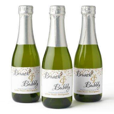 Elegant Brunch Bubbly  Gold Confetti Sparkling Wine Label