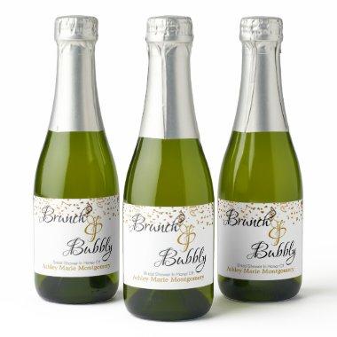 Elegant Brunch Bubbly Bridal Shower Gold Confetti Sparkling Wine Label