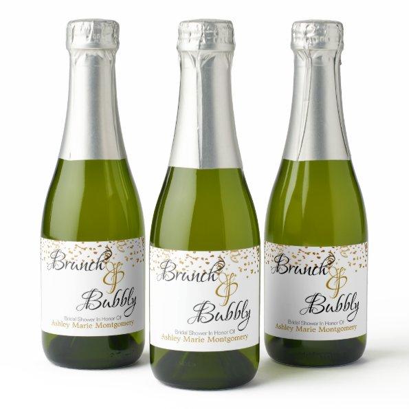 Elegant Brunch Bubbly  Gold Confetti Sparkling Wine Label