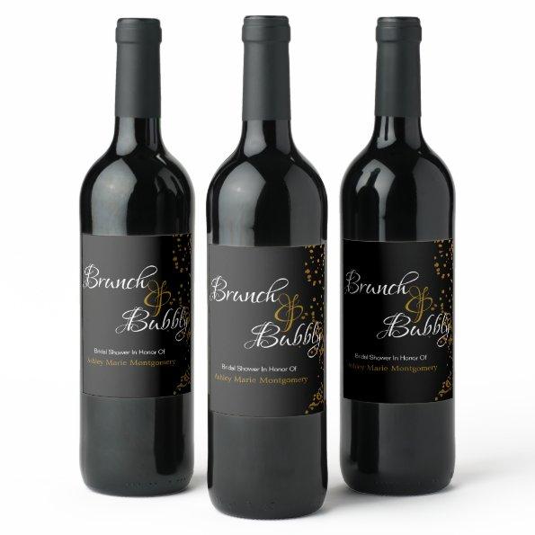 Elegant Brunch Bubbly  Gold Confetti Wine Label