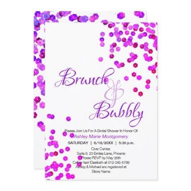 Elegant Brunch Bubbly Bridal Shower Purple Sequins Invitations