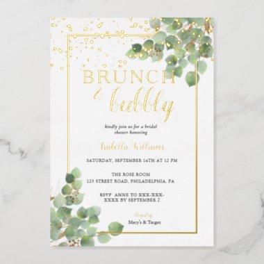 Elegant Brunch & Bubbly Greenery Bridal Shower Foil Invitations