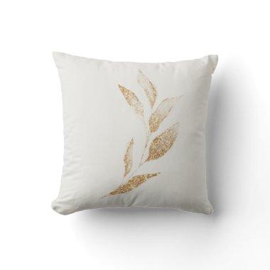 Elegant Brushed Gold Leaf Botanical Throw Pillow