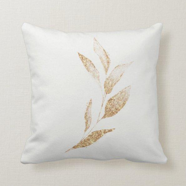 Elegant Brushed Gold Leaf Botanical Throw Pillow