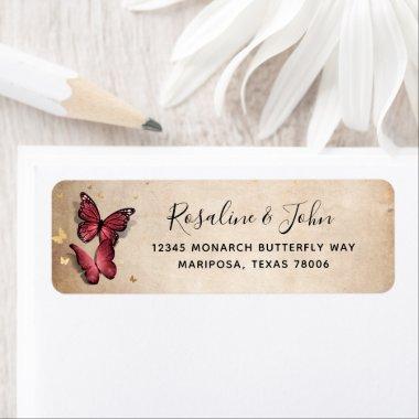 Elegant Burgundy and Gold Butterfly Return Address Label