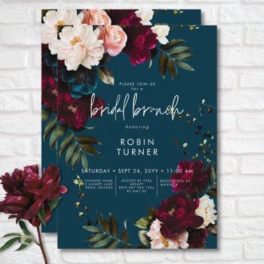Elegant Burgundy & Blue Floral Bridal Brunch