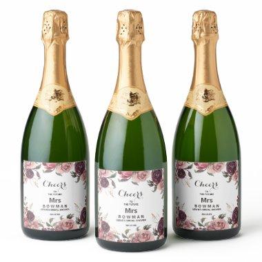 Elegant Burgundy Bridal Shower Sparkling Wine Labe Sparkling Wine Label