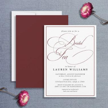 Elegant Burgundy Calligraphy Formal Bridal Tea Invitations