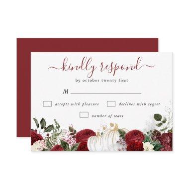 Elegant Burgundy Fall Pumpkin Wedding RSVP Card