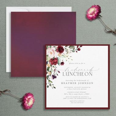 Elegant Burgundy Floral Bridal Luncheon Invitations