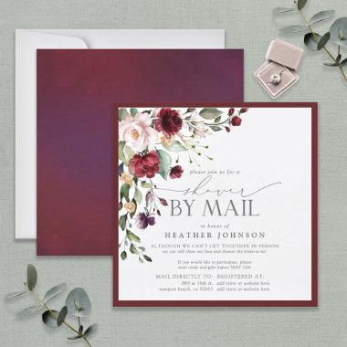 Elegant Burgundy Floral Bridal Shower by Mail Invitations