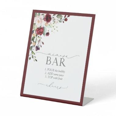 Elegant Burgundy Floral Bridal Shower Mimosa Bar Pedestal Sign