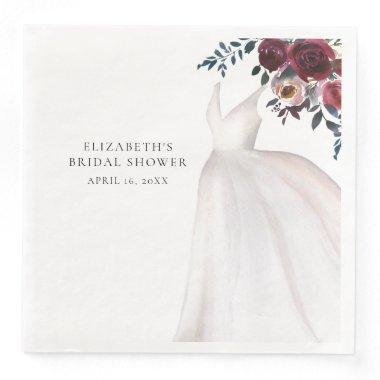 Elegant Burgundy Floral Bridal Shower Paper Dinner Napkins