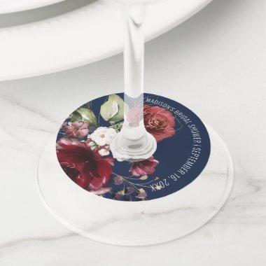 Elegant Burgundy Floral Bridal Shower Personalized Wine Glass Tag