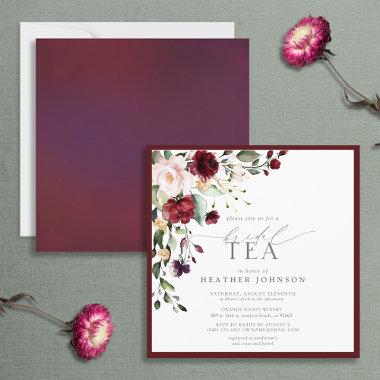 Elegant Burgundy Floral Bridal Tea Shower Invitations