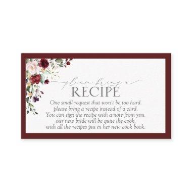 Elegant Burgundy Floral Please Bring A Recipe Enclosure