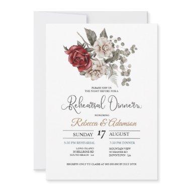 Elegant Burgundy Floral Rustic dinner invitations