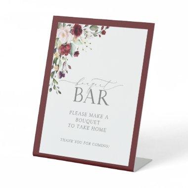 Elegant Burgundy Floral Shower Bouquet Bar Pedestal Sign