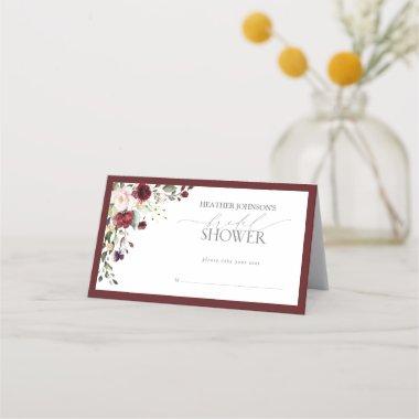 Elegant Burgundy Floral Watercolor Bridal Shower Place Invitations