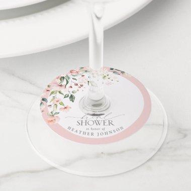 Elegant Burgundy Floral Watercolor Bridal Shower W Wine Glass Tag