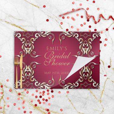Elegant Burgundy Gold Bridal Shower Paper Placemat