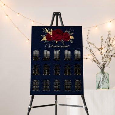 elegant burgundy gold floral navy seating chart foam board